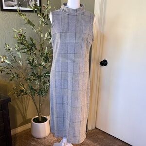 Banana Republic Gray Plaid Sleeveless Mock Neck Midi Dress